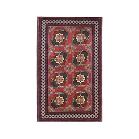 Vintage Red Elephant Feet Design Afghan Andkhoy Hand-Knotted Rug