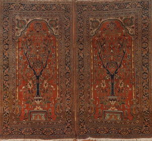 Pre-1900 Antique Vegetable Dye Set of 2 Dorokhsh Persian Area Rugs 4x6