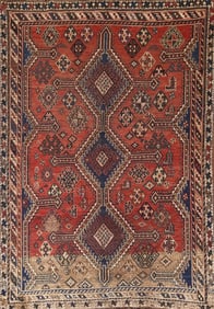 Antique Vegetable Dye Qashqai Persian Rug 5x7