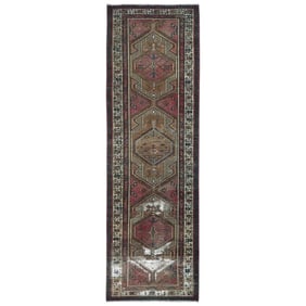 Rich Red, Worn Wool Hand Knotted, Vintage Persian Serab Runner Rug