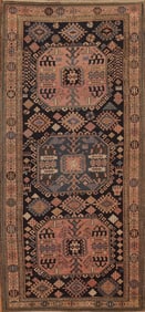 Pre-1900 Antique Vegetable Dye Kazak Oriental Runner Rug 4x9
