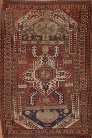 Pre-1900 Antique Vegetable Dye Kazak Oriental Area Rug 5x7