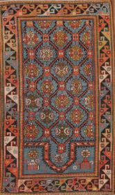 Pre-1900 Antique Vegetable Dye Kazak Oriental Area Rug 3x5