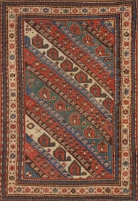 Pre-1900 Antique Kazak Shirvan Oriental Area Rug 4x6