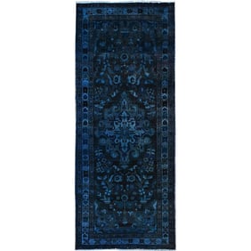 Blue Overdyed Vintage Bakhtiari Wool Abrash Oriental Wide Runner Rug