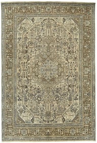 Semi Antique Muted Beige Floral 6'5X9'6 Distressed Vintage Oriental Rug