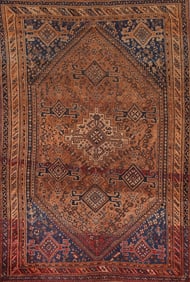 Pre-1900 Antique Qashqai Vegetable Dye Persian Rug 5x8