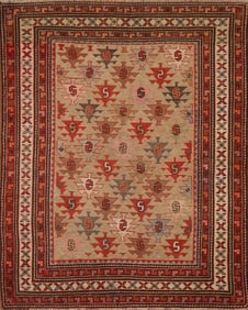 Pre-1900 Antique Vegetable Dye Kazak Oriental Area Rug 4x5