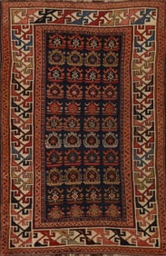 Pre-1900 Antique Vegetable Dye Kazak Oriental Area Rug 4x6