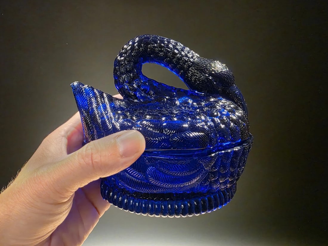 Cobalt Blue Depression Glass Swan Candy Dish Box (1 of 12)