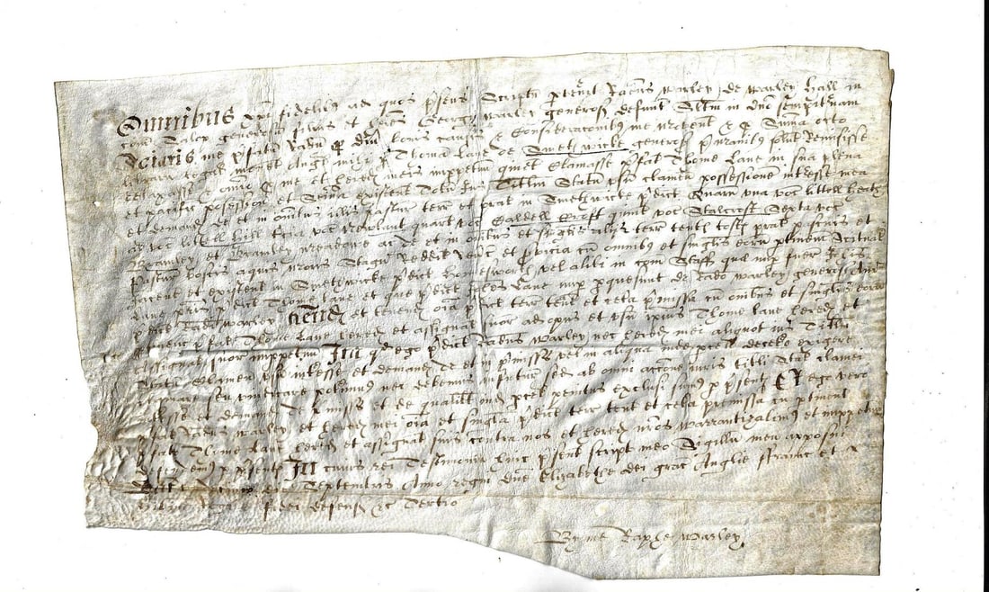 1561 English Elizabethan Vellum Deed Smethwick (1 of 2)