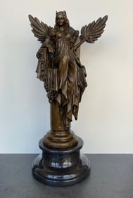 Sign. Bronze Egyptian Queen Cleopatra On marble base