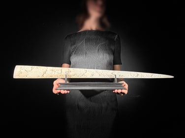 Wonderful large carved swordfish tusk - Japanese koi motif