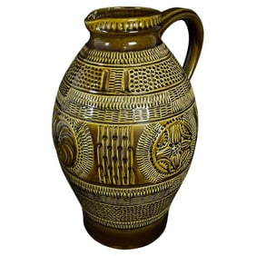 Large 1950s West Germany Crackle-Glazed Ceramic Vase/Pitcher