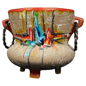 Charming 20th Century Italian Faience Decorative Cauldron