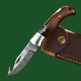 Pocket Knife Gut Hook Damascus Steel Custom Blade