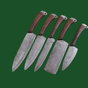 Hand Forged Damascus Steel Kitchen Knives Five Set