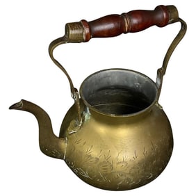 Vintage Brass Teapot with Etched Design, Indian, 20th Century