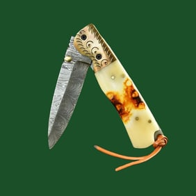 Pocket Knife Camel Bone Grip Damascus Steel Blade