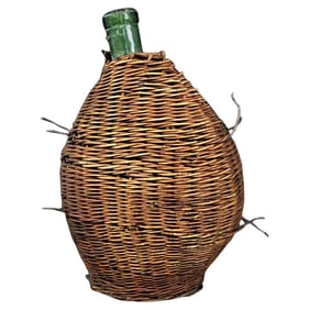 Vintage 20th-Century Demijohn Bottle with Wicker Cover – No Cork