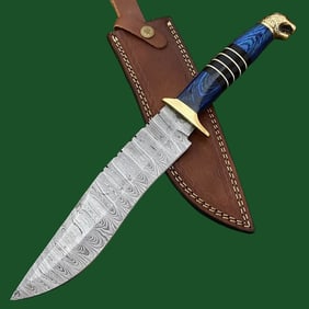 Brass Tiger Motif Grip Damascus Steel Custom Knife