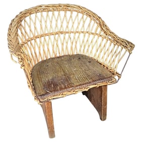 Antique 20th Century Children's Chair in Wood and Wicker