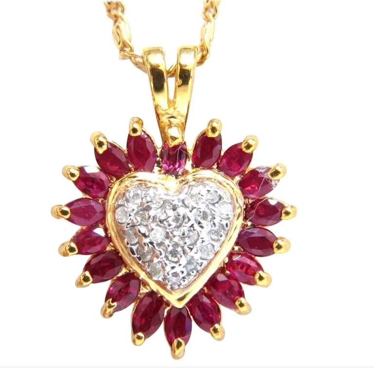 1.20 Carat Natural Ruby and Diamonds Heart Necklace 14 Karat ** (1 of 6)