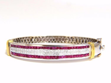5.30ct natural princess cut ruby diamonds bangle bracelet 18kt gold 12242