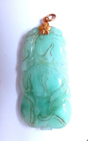 Natural Jade Carved Pendant 14kt symbol**