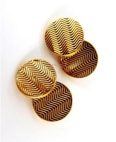 14 Karat 3D Circular Double Textured Gold Cufflinks Tread Lines Ref 12320