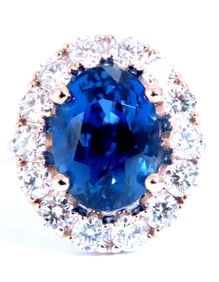GIA Certified 5.75ct Natural No Heat Sapphire Diamonds Cluster Ring 18Kt 74554