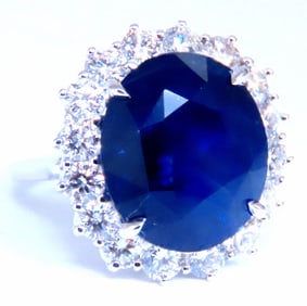GIA Certified 15.49ct Natural Sapphire Diamonds Cluster Ring 18kt 51141