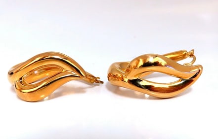 Elongated Flaming Hoop Gold Earrings 14 Karat +