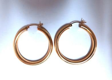 14Kt Gold Hoop Earrings Tubular Plain 1.46 inch diameter +