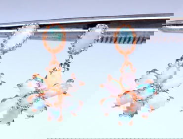 5ct Natural Opal Cluster Dangle Earrings 14kt Gold 12597