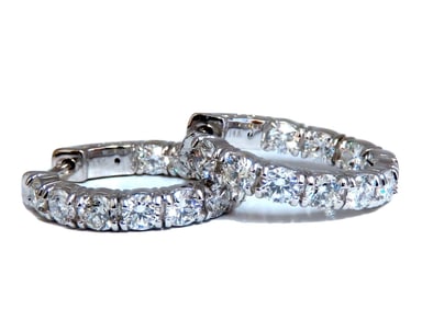 2.93ct Natural Round Diamond elongated hoop earrings 14kt 20m share prong +