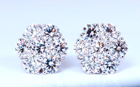 4.28ct. natural round diamond cluster earrings 14kt gold flower