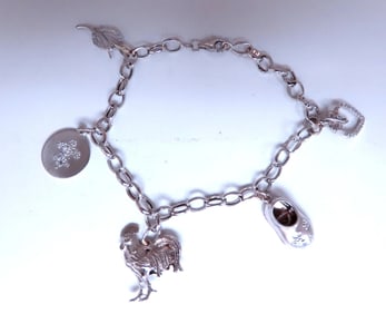 Assorted Charms Diamonds Bracelet Rooster 14kt Gold 12445