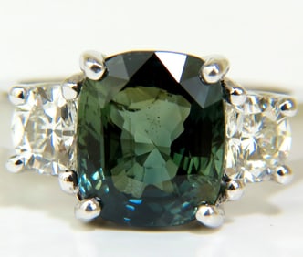 CERTIFIED 6.96CT NO HEAT NATURAL GREEN SAPPHIRE DIAMOND RING UNHEATED