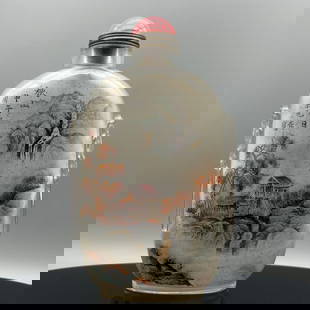 Old Chinese Peking Glass Inside Painting Mountain River Scene Design Snuff Bottle w Stopper: Title: Old Chinese Peking Glass Inside Painting Mountain River Scene Design Snuff Bottle w Stopper Date/Period: After1900 Origin: Chinese Dimension: 149x91x38(mm) 5.87x3.58x1.50(inches) Weight 0.59 lb