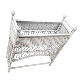 Restored White Rattan Wicker Plant Stand
