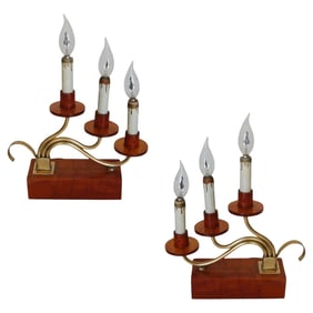 Pair of Hollywood Regency Three Candle Bakelite and Brass Table Lamps