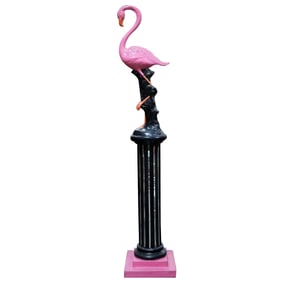 Bespoke Flamingo on Roman Column Pedestal Mixed Media Sculpture, 2 Available
