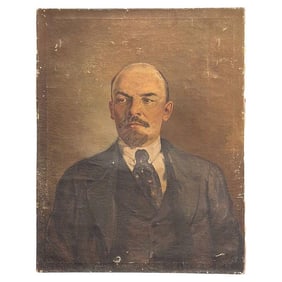 Soivet Era Vladimir Lenin Oil on Canvas Portrait, Russia
