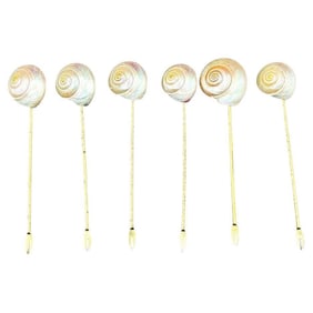 Set of Six Vintage Mother of Pearl Shell and Gold Appetizer Fondue Forks