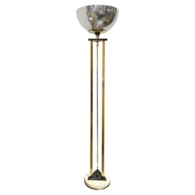 High Style Memphis Style Brass Chrome and Marble Torchiere Floor Lamp
