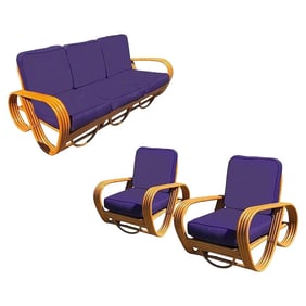 Restored MCM Rattan 4-Strand Reverse Pretzel Sofa & Lounge Chair Livingroom Set