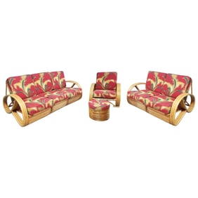 Restored Rattan 3/4 Pretzel Arm 4 Piece Sofa Lounge Living Room Set