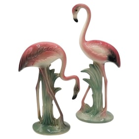 Mid-century Matching Pink Flamingo Ceramic Tabletop Vase Set By Brad Keeler