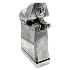 Hand Made Bespoke Silver Art Deco Sphinx Lift Arm Lighter w/ Geometric Inlay